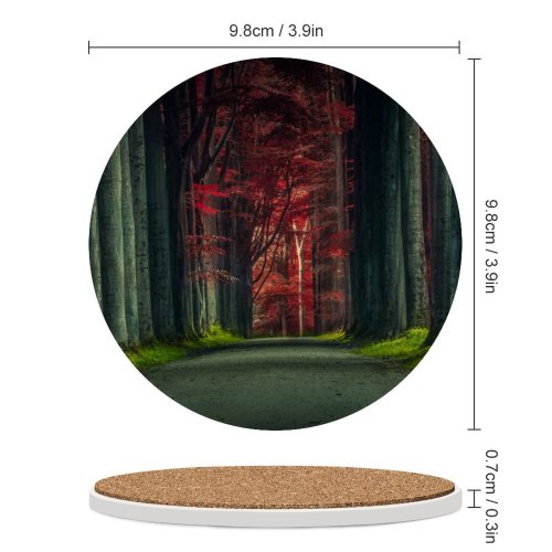 yanfind Ceramic Coasters (round) Hmetosche Forest Road Trees Woods Sunset Autumn Forest Dawn Pathway Scenic Family Game Intellectual Educational Game Jigsaw Puzzle Toy Set
