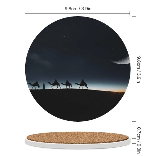yanfind Ceramic Coasters (round) Black Dark Camels Silhouette  Dark Night Sky Family Game Intellectual Educational Game Jigsaw Puzzle Toy Set