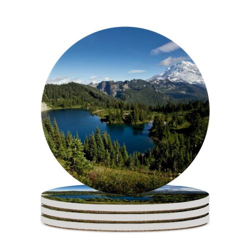 yanfind Ceramic Coasters (round) Mount Rainier Eunice Lake Landscape Sky  Mountains Snow Covered Trees Clear Family Game Intellectual Educational Game Jigsaw Puzzle Toy Set