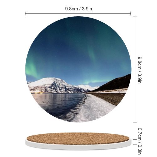 yanfind Ceramic Coasters (round) Lyngenfjord Norway Aurora Borealis Northern Lights  Mountains Lake Reflection Night Sky Family Game Intellectual Educational Game Jigsaw Puzzle Toy Set