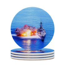 yanfind Ceramic Coasters (round) Battleship Exploding Navy Warship Aerial Sea USS Iowa Outdoors Reflection Physical Structure Family Game Intellectual Educational Game Jigsaw Puzzle Toy Set