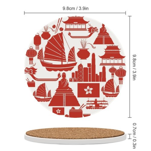 yanfind Ceramic Coasters (round) City Monument  Hong Junk Incense Chinese   Travel Dim Flag Family Game Intellectual Educational Game Jigsaw Puzzle Toy Set
