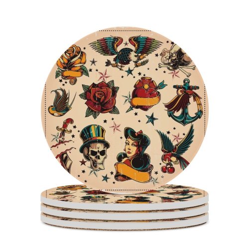 yanfind Ceramic Coasters (round) Hawk Skull Structure Elegance Old Anchor Bird Retro Dagger Art Sparrow Sensuality Family Game Intellectual Educational Game Jigsaw Puzzle Toy Set