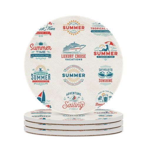 yanfind Ceramic Coasters (round) Badge Palm Sea  Anchor Cocktail Sunbathing Cruise Umbrella Surfing Surf Travel Family Game Intellectual Educational Game Jigsaw Puzzle Toy Set