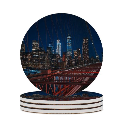 yanfind Ceramic Coasters (round) Luca Bravo Brooklyn  Manhattan York City Cityscape City Lights Night Urban Family Game Intellectual Educational Game Jigsaw Puzzle Toy Set