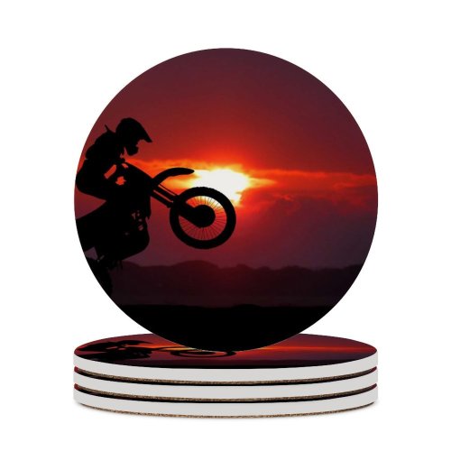 yanfind Ceramic Coasters (round) Motocross Motorcycle Motorcycle Stunt Silhouette Sunset Family Game Intellectual Educational Game Jigsaw Puzzle Toy Set