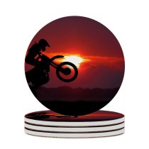 yanfind Ceramic Coasters (round) Motocross Motorcycle Motorcycle Stunt Silhouette Sunset Family Game Intellectual Educational Game Jigsaw Puzzle Toy Set