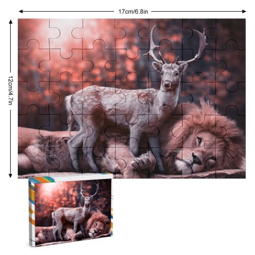 yanfind Picture Puzzle Comfreak Lion Deer Hirsch  Wild Big Cat Carnivore Fantasy Cute Family Game Intellectual Educational Game Jigsaw Puzzle Toy Set