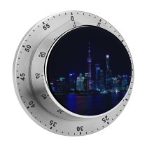 yanfind Timer Black Dark Shanghai City China Cityscape Reflection Night Time City Lights Skyscrapers 60 Minutes Mechanical Visual Timer