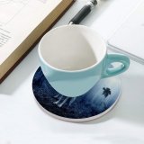 yanfind Ceramic Coasters (round) Comfreak Black Dark Wolf Forest Dark  Wild Tree Trunks  Light Family Game Intellectual Educational Game Jigsaw Puzzle Toy Set