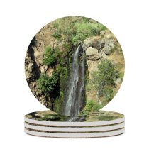 yanfind Ceramic Coasters (round) Waterfall Rainbow River Trees Fall Foliage Rocks Abstract Clean Concept Cool Drops Family Game Intellectual Educational Game Jigsaw Puzzle Toy Set