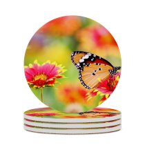 yanfind Ceramic Coasters (round) Flowers Butterfly Pollen Flower Garden Bokeh Bloom Family Game Intellectual Educational Game Jigsaw Puzzle Toy Set
