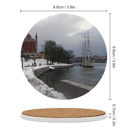 yanfind Ceramic Coasters (round) Stockholm Ruotsi Swans Winter Freezing Waterway Tall Ship Snow Vehicle River Boat Family Game Intellectual Educational Game Jigsaw Puzzle Toy Set