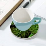 yanfind Ceramic Coasters (round) Dark Leaves Drops Dew Closeup Macro   Greenery Family Game Intellectual Educational Game Jigsaw Puzzle Toy Set