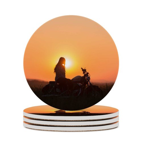 yanfind Ceramic Coasters (round) Sunset Motorcycle Silhouette Golden Hour Family Game Intellectual Educational Game Jigsaw Puzzle Toy Set