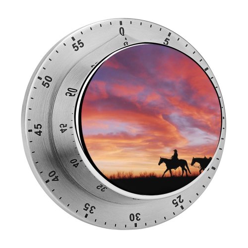 yanfind Timer Cowboy Horses Silhouette Dawn Sunset 60 Minutes Mechanical Visual Timer
