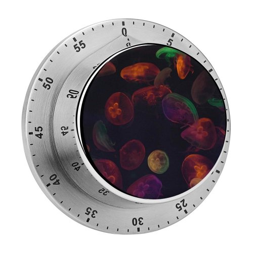 yanfind Timer Black Dark Jellyfishes Multicolor Underwater Colorful Sea  Aquarium Purple 60 Minutes Mechanical Visual Timer