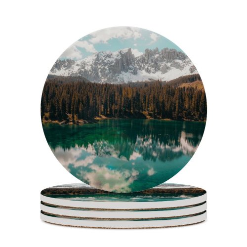 yanfind Ceramic Coasters (round) Cristina Gottardi  Mountains Snow Covered Fir Trees Mirror Lake Reflection Landscape Family Game Intellectual Educational Game Jigsaw Puzzle Toy Set
