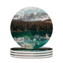 yanfind Ceramic Coasters (round) Cristina Gottardi  Mountains Snow Covered Fir Trees Mirror Lake Reflection Landscape Family Game Intellectual Educational Game Jigsaw Puzzle Toy Set