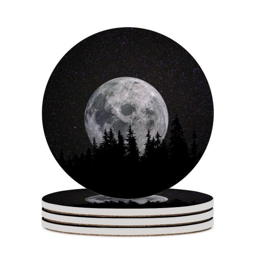 yanfind Ceramic Coasters (round) Black Dark  Forest Night Dark Starry Sky Family Game Intellectual Educational Game Jigsaw Puzzle Toy Set