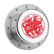 yanfind Timer  Chinese Zodiac Wishing Papercutting Couplet Wealth Year Happiness Cattle  Gold 60 Minutes Mechanical Visual Timer
