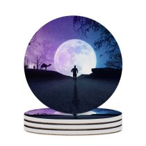 yanfind Ceramic Coasters (round) Fantasy  Silhouette Running Starry Sky Night Road Family Game Intellectual Educational Game Jigsaw Puzzle Toy Set