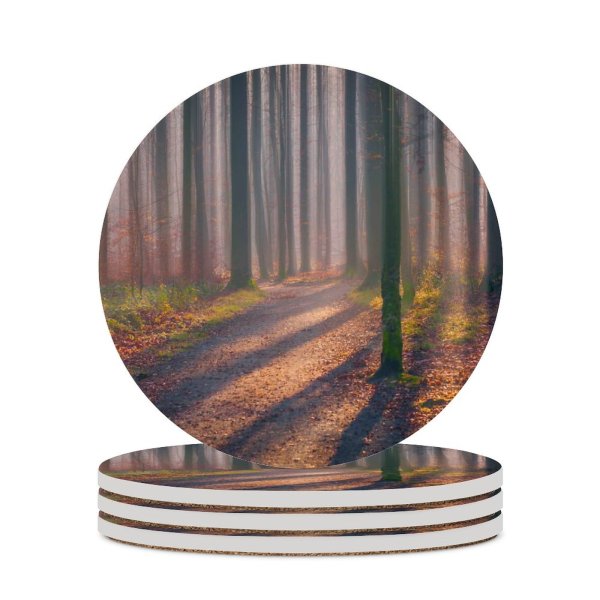 yanfind Ceramic Coasters (round) Hmetosche Autumn Forest Fallen Leaves Fog  Light Trees Woods Family Game Intellectual Educational Game Jigsaw Puzzle Toy Set