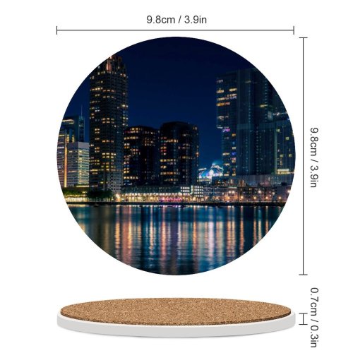 yanfind Ceramic Coasters (round) Carsten Heyer City Rotterdam Netherlands Nightscape Cityscape Reflection Night Lights Skyscrapers Family Game Intellectual Educational Game Jigsaw Puzzle Toy Set