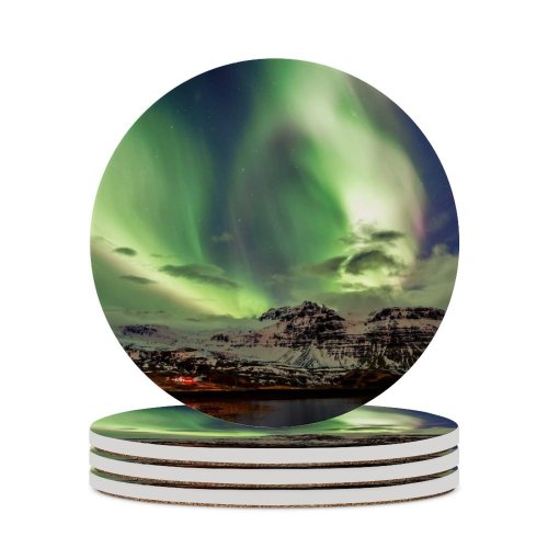 yanfind Ceramic Coasters (round) Dominic Kamp Northern Lights Aurora Borealis Iceland Family Game Intellectual Educational Game Jigsaw Puzzle Toy Set