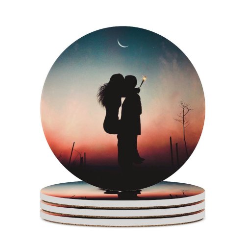 yanfind Ceramic Coasters (round) Luizclas Love Couple Romantic Kiss Silhouette Sunset Pair Together Romance First Sparklers Family Game Intellectual Educational Game Jigsaw Puzzle Toy Set