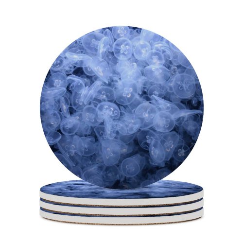 yanfind Ceramic Coasters (round) Black Dark Jellyfishes Sea  Underwater Dark Aquarium Transparent Family Game Intellectual Educational Game Jigsaw Puzzle Toy Set