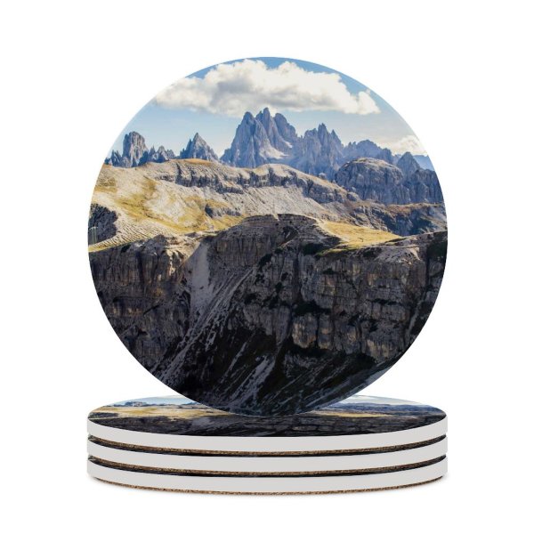 yanfind Ceramic Coasters (round) Tre Cime Di Lavaredo Dolomites  Range Italy Landscape Peaks Family Game Intellectual Educational Game Jigsaw Puzzle Toy Set