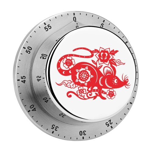 yanfind Timer  Chinese Zodiac Wishing Papercutting Couplet Mouse Wealth Year Happiness Gold Prosperity 60 Minutes Mechanical Visual Timer