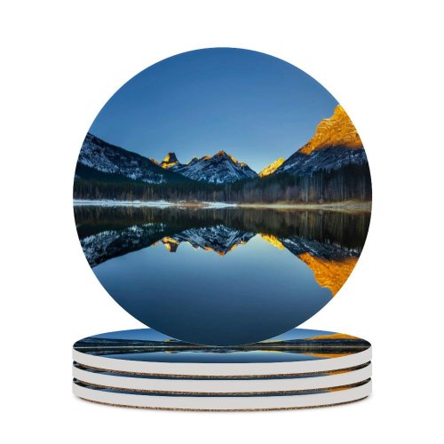 yanfind Ceramic Coasters (round)  Pond Banff National Park Alberta  Clear Sky Sunrise Alpenglow First Family Game Intellectual Educational Game Jigsaw Puzzle Toy Set