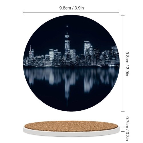 yanfind Ceramic Coasters (round) GoMustang Black Dark York City Night Cityscape City Lights Reflections Dark Family Game Intellectual Educational Game Jigsaw Puzzle Toy Set