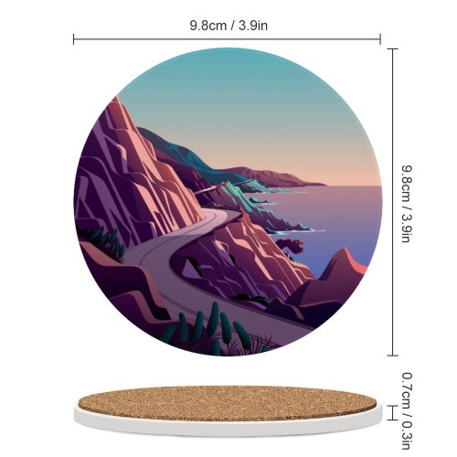 yanfind Ceramic Coasters (round) Coastline  Pass Road Morning Daylight Scenery MacOS Big Sur IOS Family Game Intellectual Educational Game Jigsaw Puzzle Toy Set