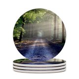 yanfind Ceramic Coasters (round) Forest Path Trees Outdoor Woods Sunlight Family Game Intellectual Educational Game Jigsaw Puzzle Toy Set