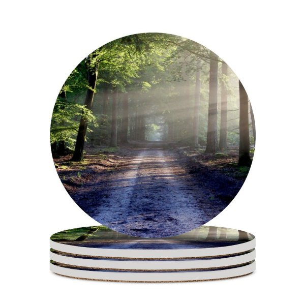 yanfind Ceramic Coasters (round) Forest Path Trees Outdoor Woods Sunlight Family Game Intellectual Educational Game Jigsaw Puzzle Toy Set