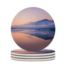 yanfind Ceramic Coasters (round)  Sunrise Foggy Lake Reflection Dawn Family Game Intellectual Educational Game Jigsaw Puzzle Toy Set
