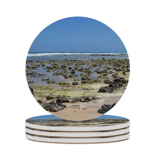 yanfind Ceramic Coasters (round) Stones Sea Beach Paradise  Sand Sky Rocks Ocean Shore Coast Rock Family Game Intellectual Educational Game Jigsaw Puzzle Toy Set
