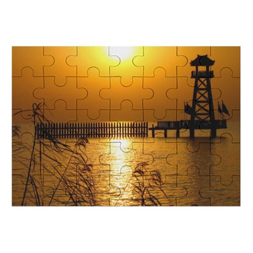 yanfind Picture Puzzle Sunset Gold Lake Silohuette  China Golden Sky Scenery Beautiful Afterglow Horizon Family Game Intellectual Educational Game Jigsaw Puzzle Toy Set