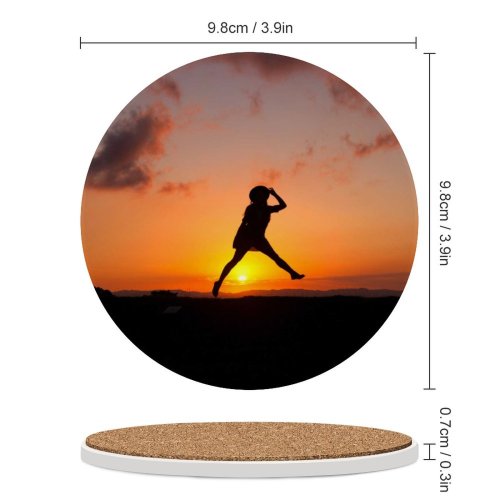 yanfind Ceramic Coasters (round) Sunrise Silhouette Jumping Girl Clouds Happy Mood Family Game Intellectual Educational Game Jigsaw Puzzle Toy Set