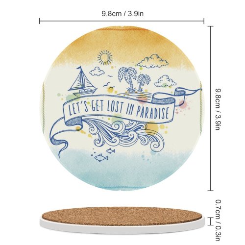 yanfind Ceramic Coasters (round) Island Sky Palm Beach Fish Rope Turquoise Tree Sea Calligraphy Cloud Sailboat Family Game Intellectual Educational Game Jigsaw Puzzle Toy Set