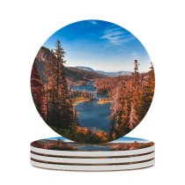 yanfind Ceramic Coasters (round) Mathilda Khoo Yosemite National Park River Forest Autumn Scenery Landscape Trees Valley Family Game Intellectual Educational Game Jigsaw Puzzle Toy Set