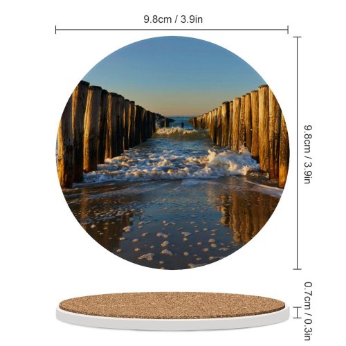 yanfind Ceramic Coasters (round) Carsten Heyer Breskens Beach  Netherlands Breakwaters Sea Ocean  Seascape Woods Family Game Intellectual Educational Game Jigsaw Puzzle Toy Set