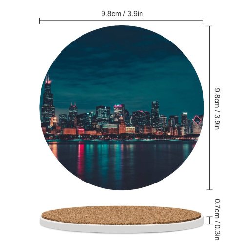 yanfind Ceramic Coasters (round) Max  Chicago Night City Lights Cityscape Reflections Family Game Intellectual Educational Game Jigsaw Puzzle Toy Set