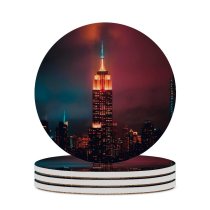 yanfind Ceramic Coasters (round) Luca Bravo Empire State Building Manhattan York City  Night Cityscape City Family Game Intellectual Educational Game Jigsaw Puzzle Toy Set