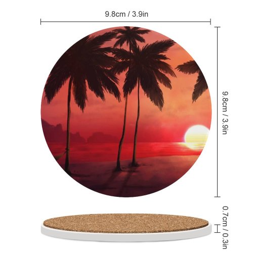 yanfind Ceramic Coasters (round) Sunset Tropical Trees Silhouette Dawn Warm Family Game Intellectual Educational Game Jigsaw Puzzle Toy Set