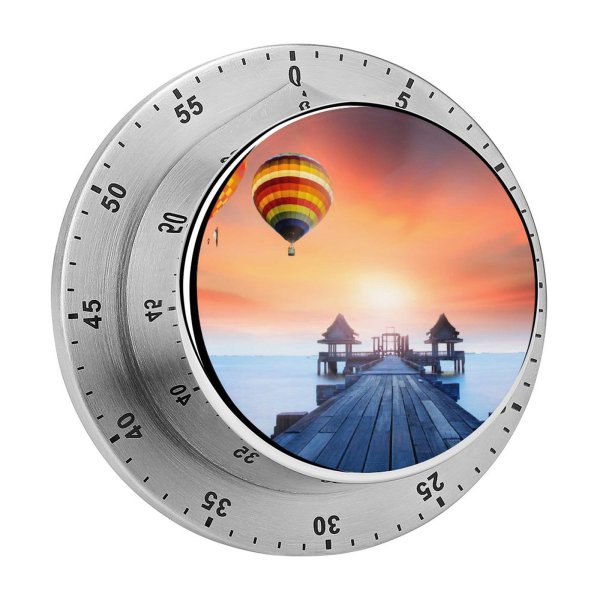 yanfind Timer Anek Suwannaphoom Wooden Pier Hot  Balloons Sunrise Daylight Foggy Colorful 60 Minutes Mechanical Visual Timer