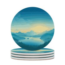 yanfind Ceramic Coasters (round) Coyle Lakeside Sunrise Early Morning Minimal Art Gradient Landscape Scenic Panorama Family Game Intellectual Educational Game Jigsaw Puzzle Toy Set